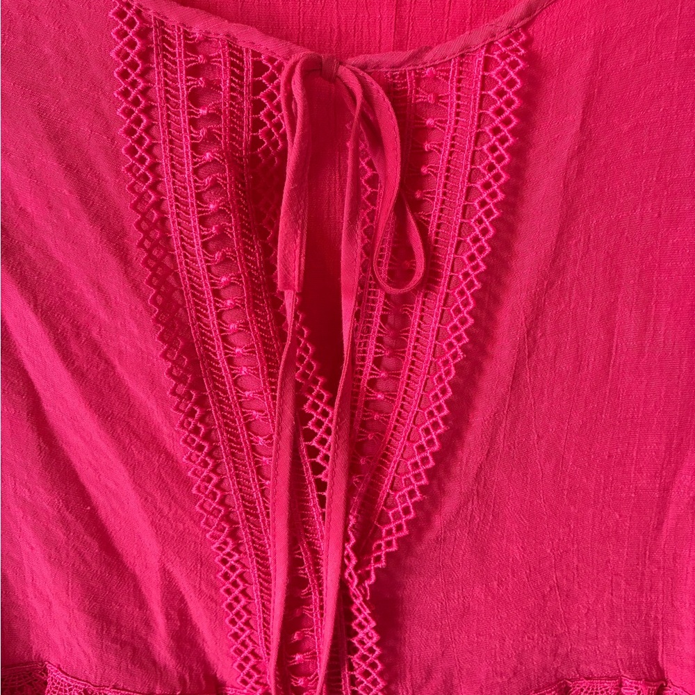 Nanette Lepore Hot Pink Ruffle Sleeve Tie Front Blouse Top Boho Coquette L - Picture 4 of 9